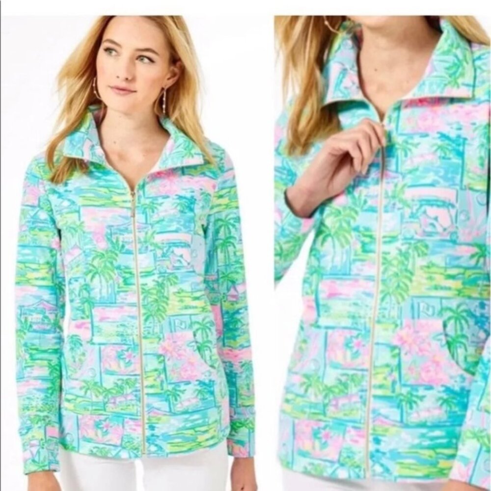 Lilly Pulitzer Leona Zip Up Multi Honda Classic Golf Print XXS